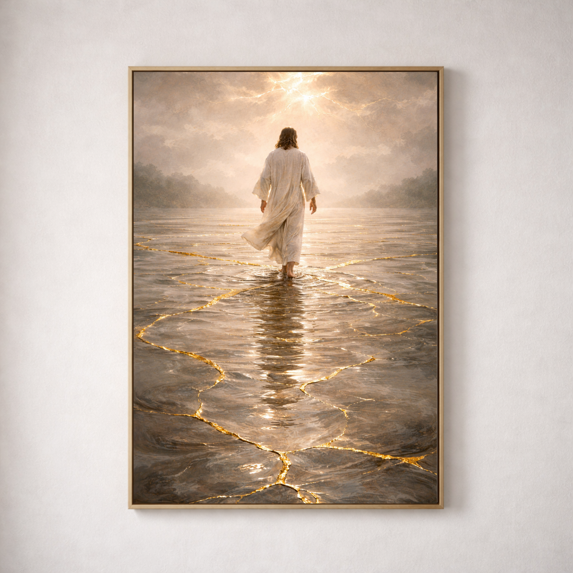 Jesus walking on water framed canvas