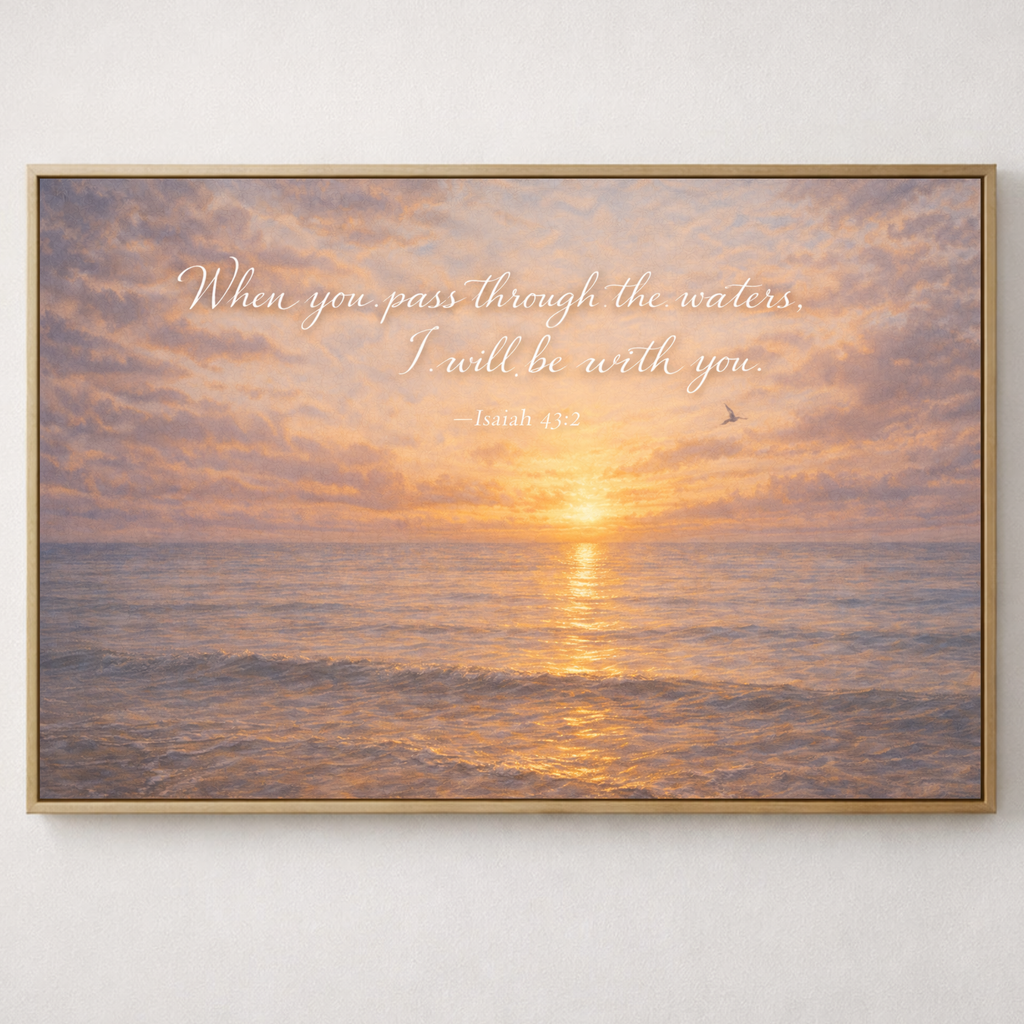 calming ocean view with scripture canvas wall art