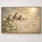 Psalm 91:4 Christian wall art featuring a peaceful bird illustration symbolizing God’s protection and refuge. 