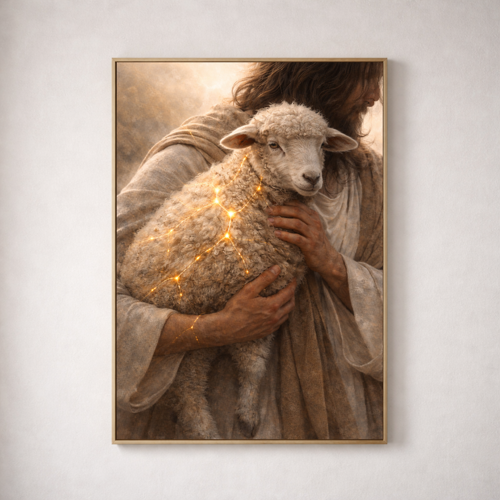 Jesus holding a kintsugi lamb wall art