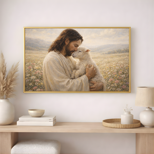 Jesus Comforting The Lamb | Good Shepherd Canvas Wall Art
