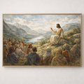 Traditional Christian artwork depicting Jesus teaching His disciples during the Sermon on the Mount