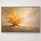 Framed artwork of a glowing tree on a plain background