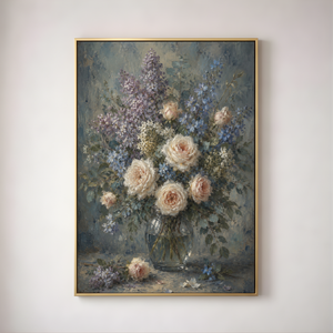 Vintage Blue Floral Painting | Moody Impressionist Canvas