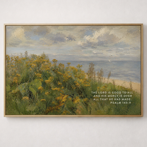Psalm 145:9 Christian Coastal Wildflower Canvas