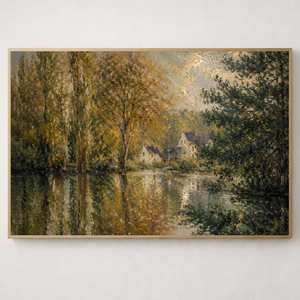 Golden Reflections Along the River Canvas | Moody Landscape Wall Art