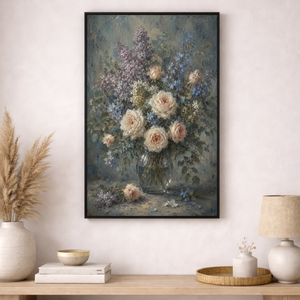 Vintage Blue Floral Painting | Moody Impressionist Canvas