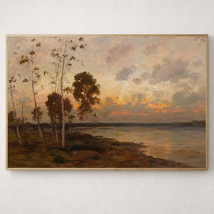 Vintage Lakeside Sunset Wall Art Print | Impressionist Painting
