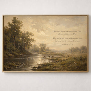 Deer By Flowing Streams | Jeremiah 17:7-8 Canvas Wall Art