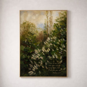 Matthew 11:28 Vintage Botanicals | Come to Me and Rest Scripture Canvas Print