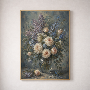 Vintage Blue Floral Painting | Moody Impressionist Canvas