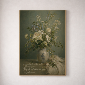 Luke 12:27 | Botanical Christian Canvas Wall Art