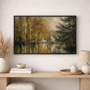 Golden Reflections Along the River Canvas | Moody Landscape Wall Art