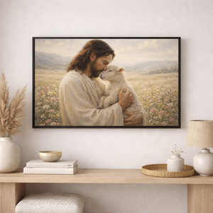 Jesus Comforting The Lamb | Good Shepherd Canvas Wall Art