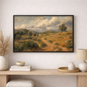 Rustic Countryside Landscape Wall Art Print | Vintage Rolling Hills Painting