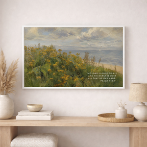 Psalm 145:9 Christian Coastal Wildflower Canvas