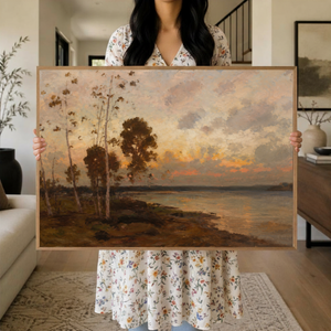Vintage Lakeside Sunset Wall Art Print | Impressionist Painting
