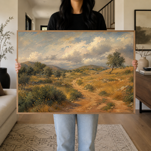 Rustic Countryside Landscape Wall Art Print | Vintage Rolling Hills Painting