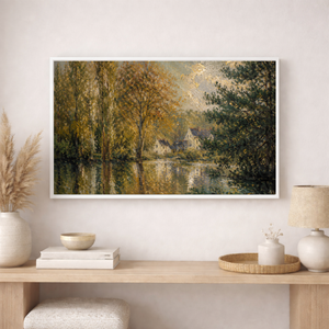 Golden Reflections Along the River Canvas | Moody Landscape Wall Art