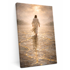 Canvas print of a person walking on water with a serene background