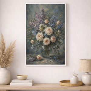 Vintage Blue Floral Painting | Moody Impressionist Canvas