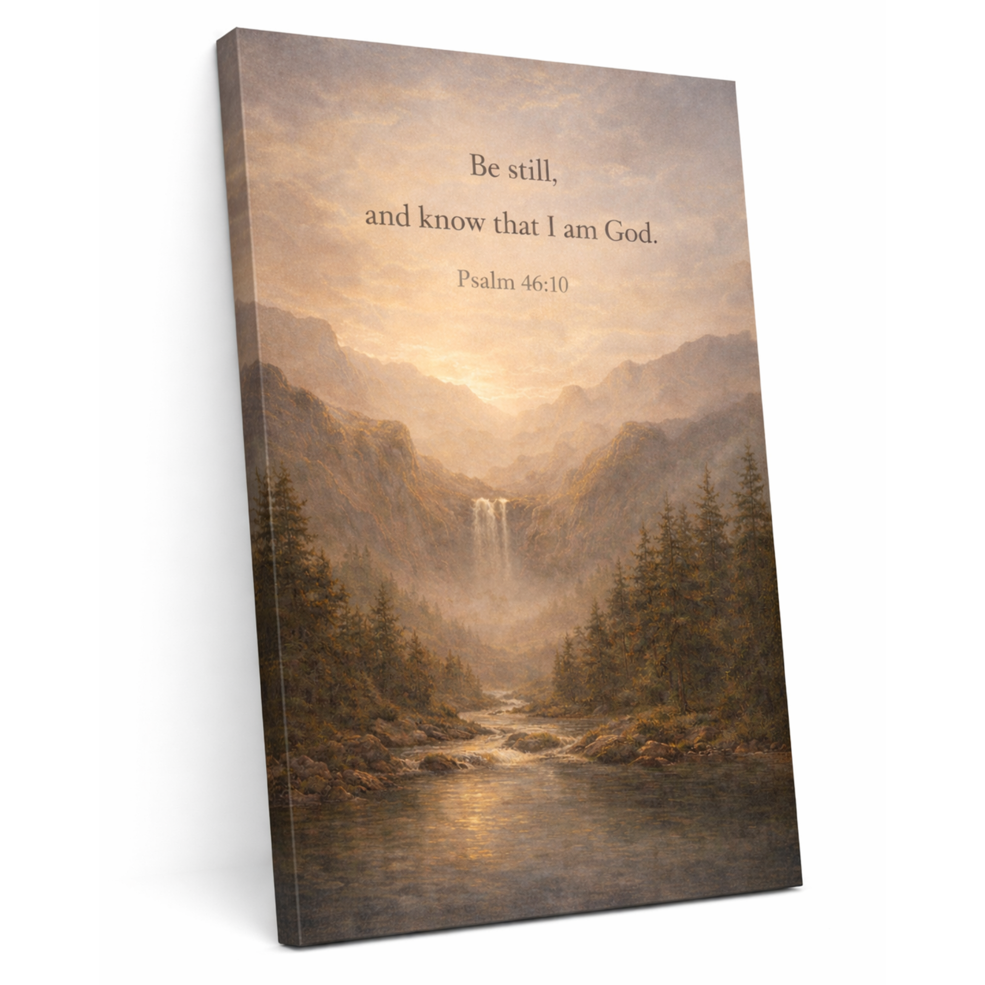 Canvas print with a mountain landscape and inspirational quote on a white background