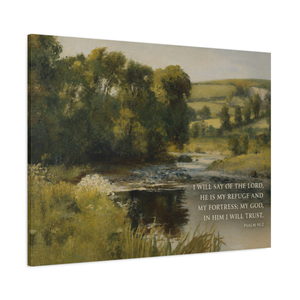 Psalm 91:2 | Vintage Pastoral Christian Landscape Canvas