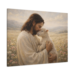 Jesus Comforting The Lamb | Good Shepherd Canvas Wall Art