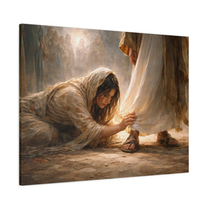 Woman Healed By Faith | Horizontal Christian Canvas Wall Art
