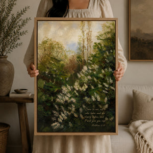 Matthew 11:28 Vintage Botanicals | Come to Me and Rest Scripture Canvas Print