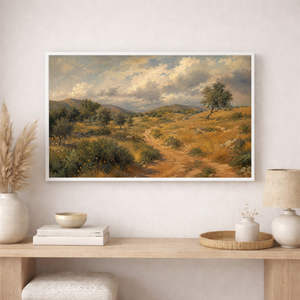 Rustic Countryside Landscape Wall Art Print | Vintage Rolling Hills Painting