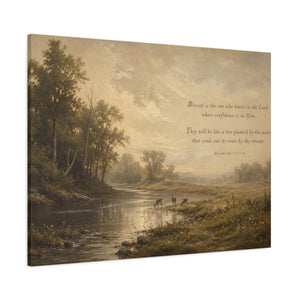 Deer By Flowing Streams | Jeremiah 17:7-8 Canvas Wall Art
