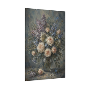 Vintage Blue Floral Painting | Moody Impressionist Canvas
