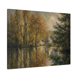 Golden Reflections Along the River Canvas | Moody Landscape Wall Art