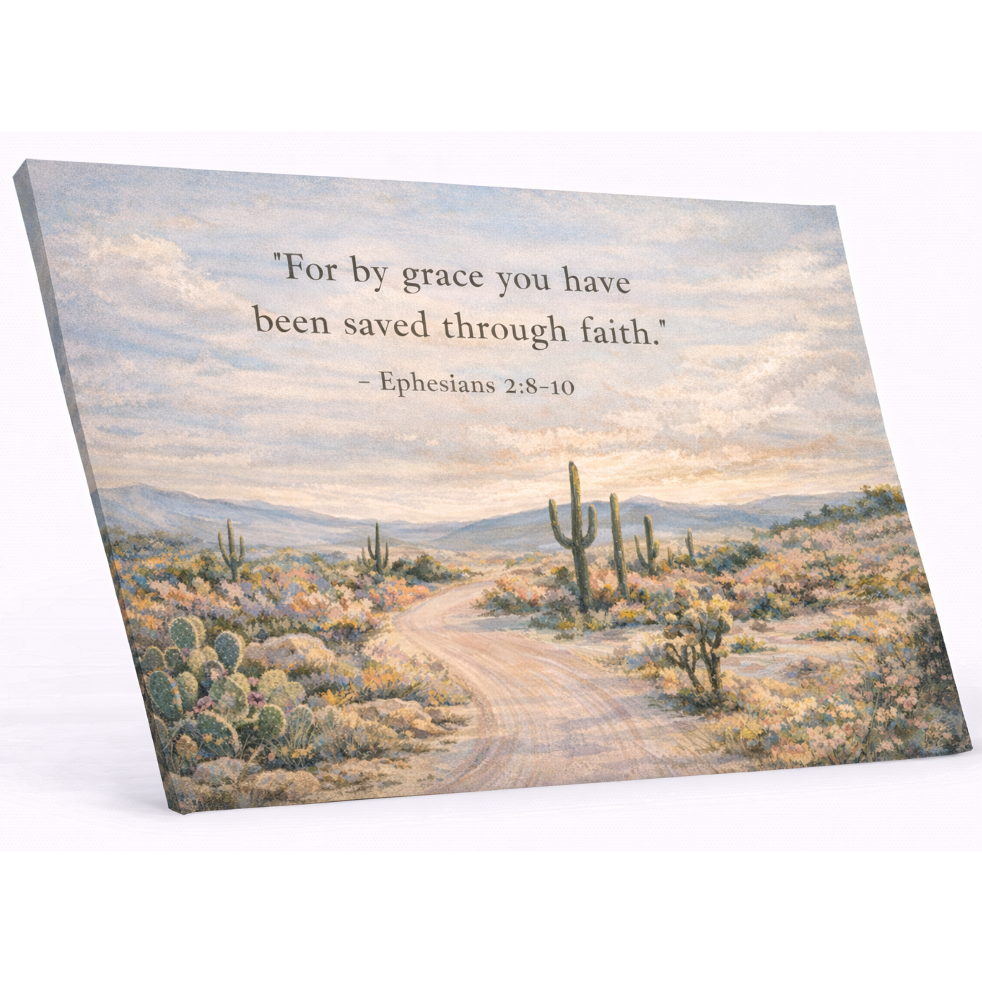 Desert landscape with cacti and a quote on a white background