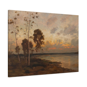 Vintage Lakeside Sunset Wall Art Print | Impressionist Painting