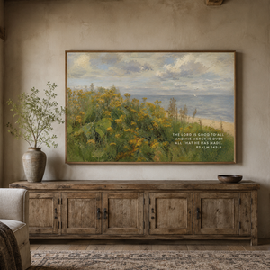 Psalm 145:9 Christian Coastal Wildflower Canvas